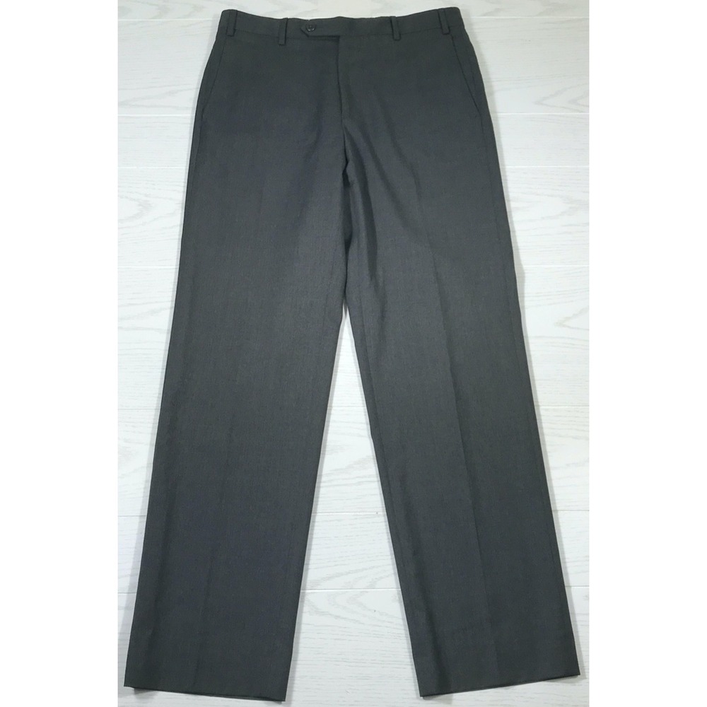Zanella Wool Dress Pants Men 33x31 Gray Flat Front Business Formal Wedding Italy